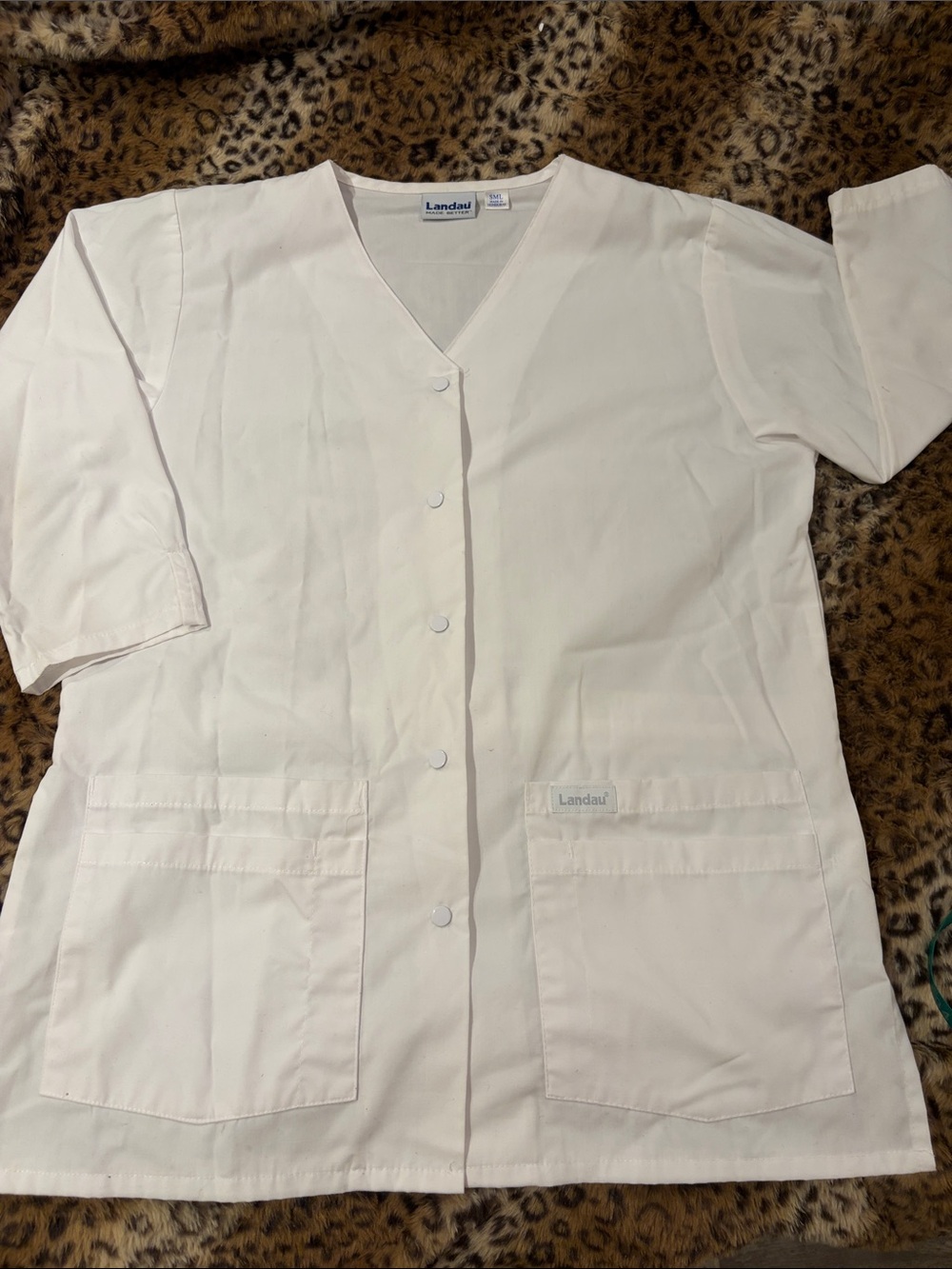 Landau White Button-Front Medical Jacket